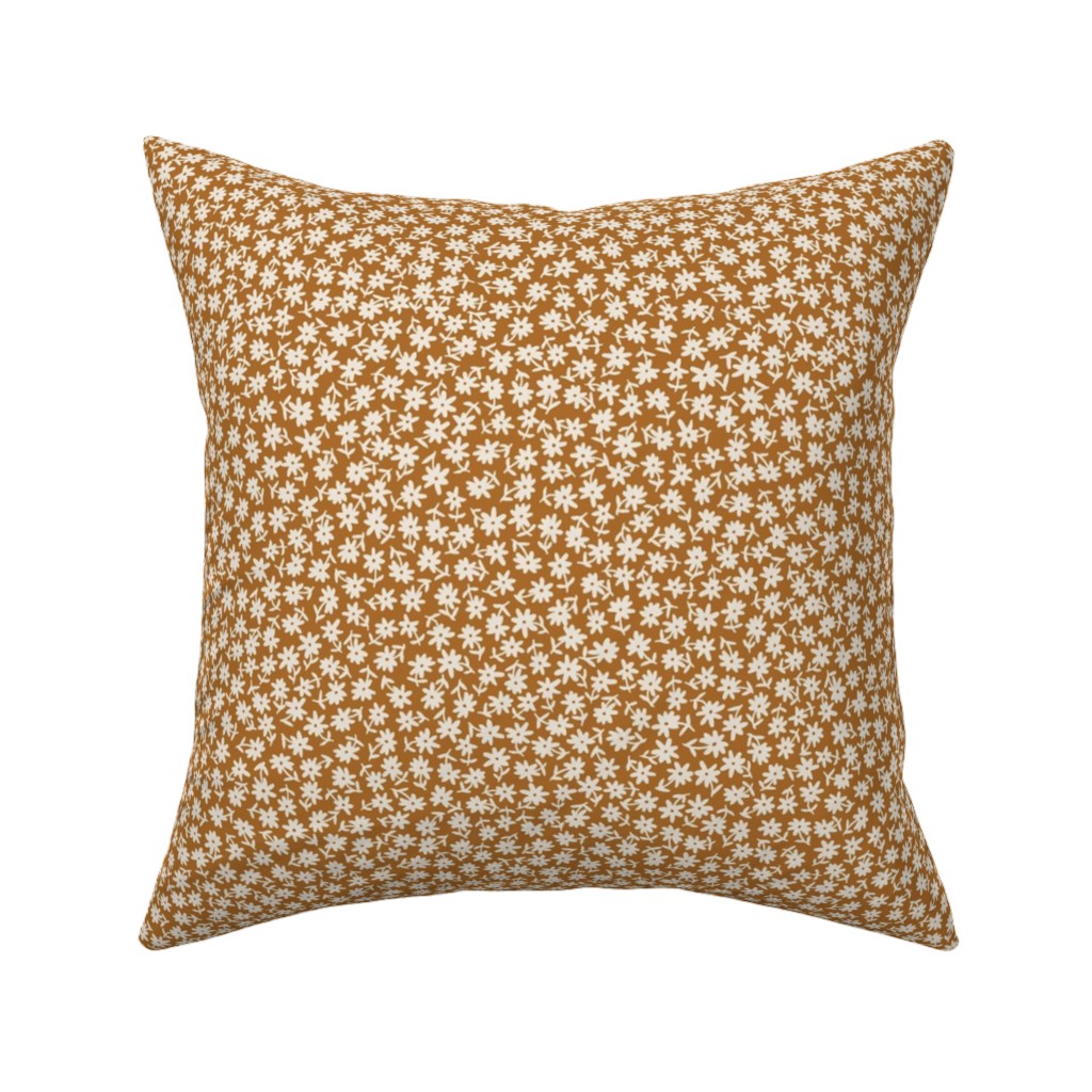 Ditsy Floral - Cream on Golden Mustard Brown Pillow, Woven, Beige, 16x16, Single Sided, Brown, Brown