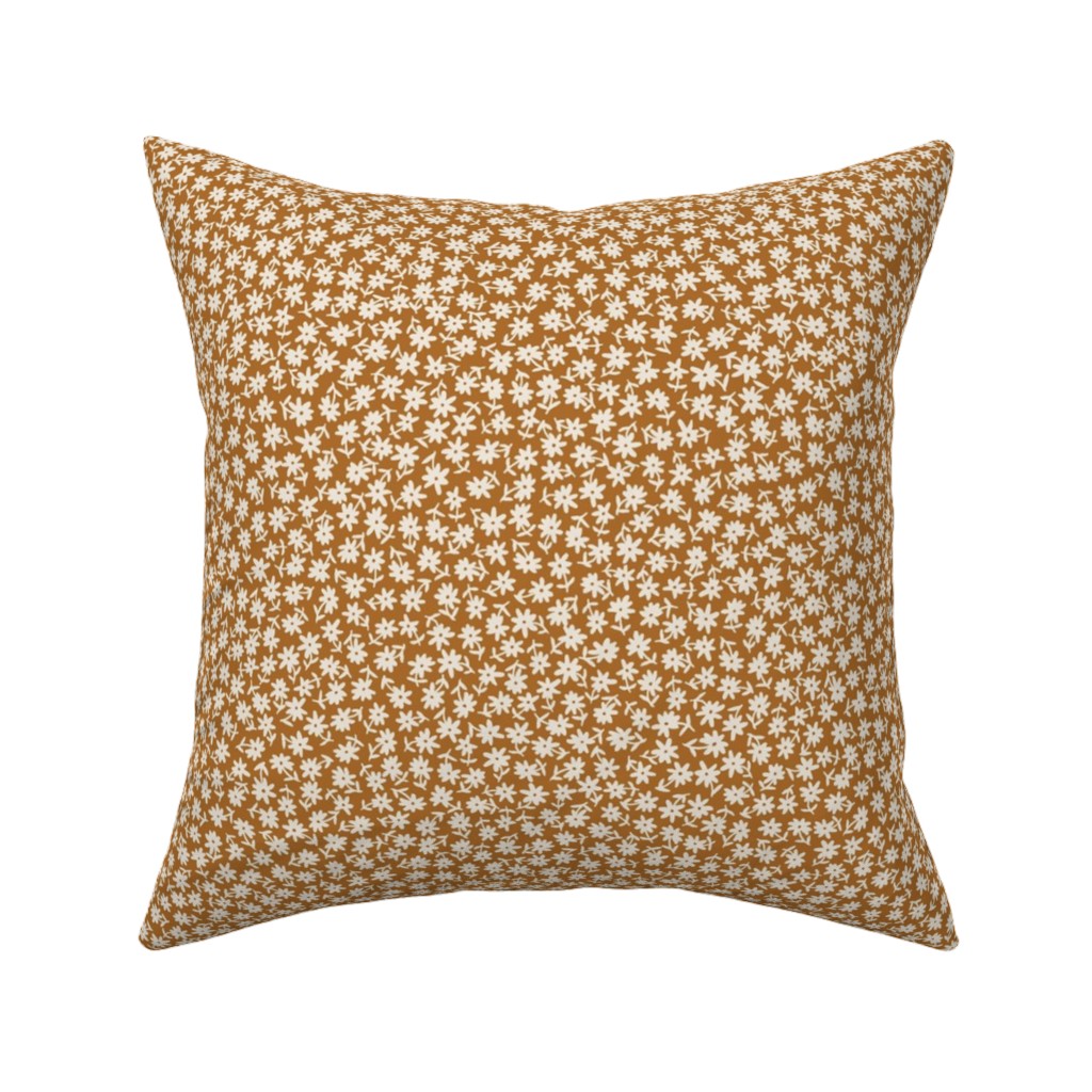 Ditsy Floral - Cream on Golden Mustard Brown Pillow, Woven, Beige, 16x16, Single Sided, Brown