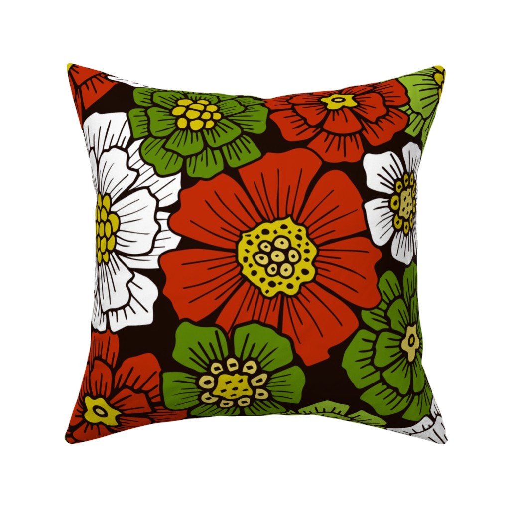 Christmas Floral - Red and Green Pillow, Woven, Beige, 16x16, Single Sided, Multicolor