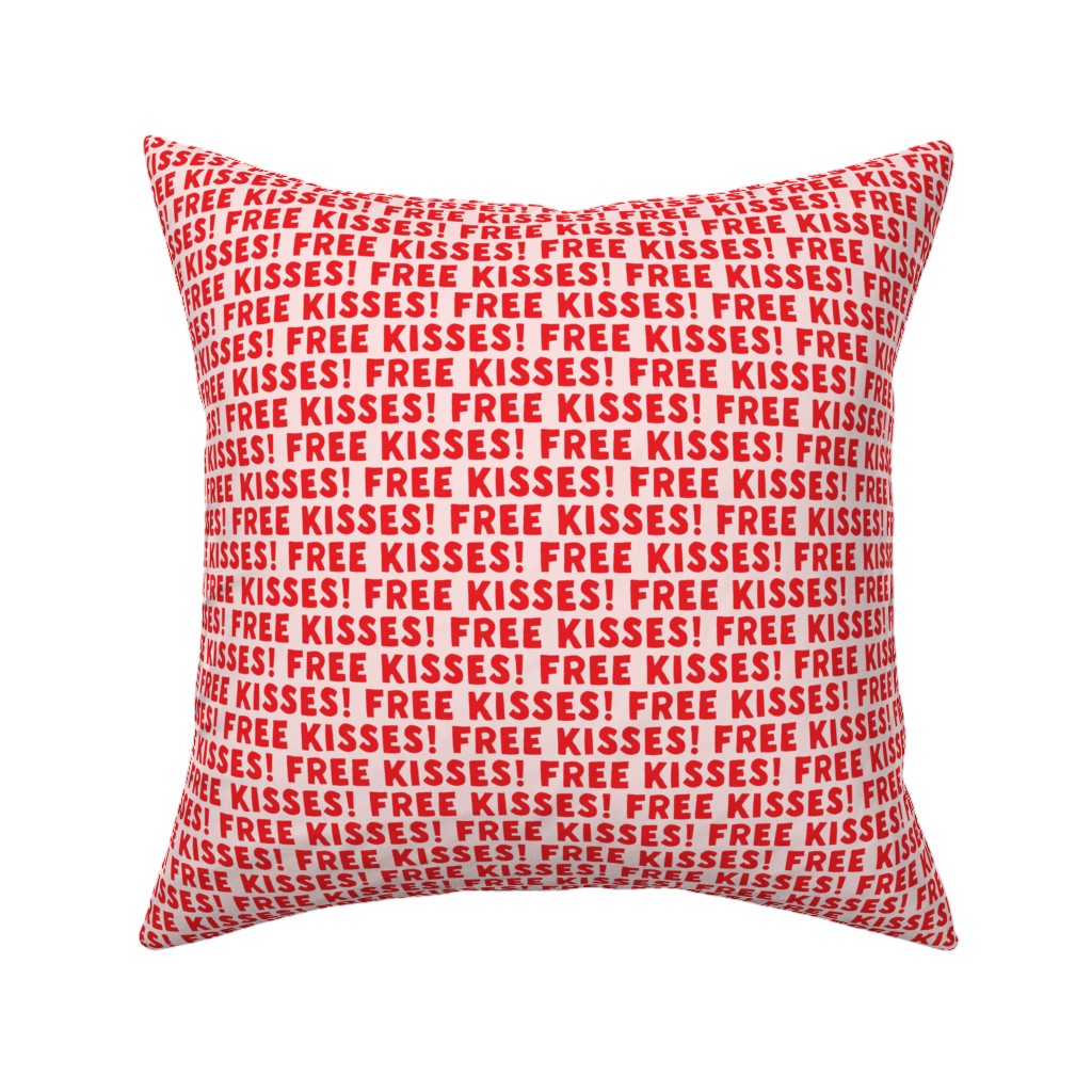 Free Kisses! - Red on Pink Pillow, Woven, Beige, 16x16, Single Sided, Red