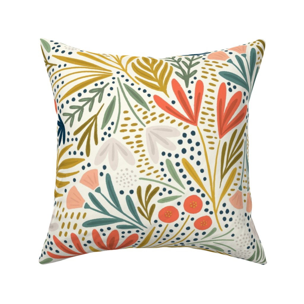 Henrietta Floral - Light Pillow, Woven, Beige, 16x16, Single Sided, Multicolor