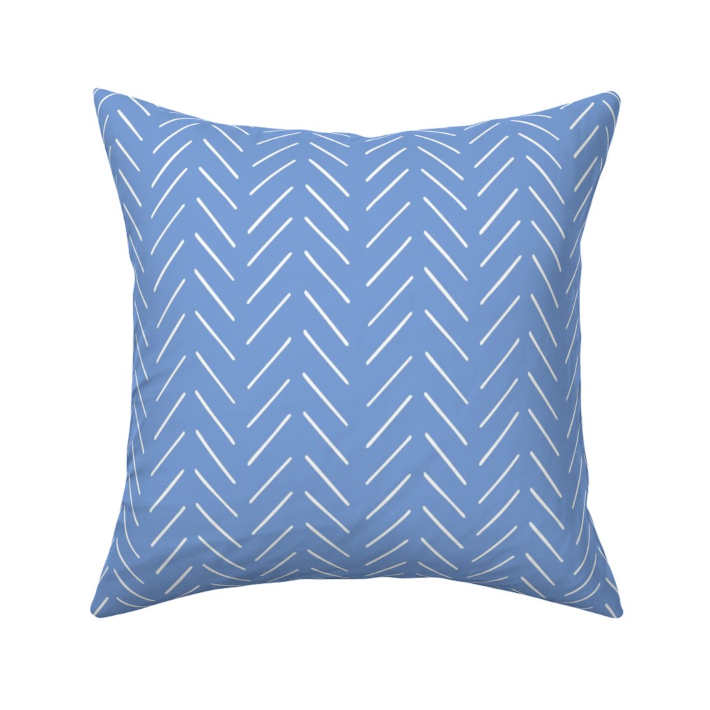 Tracks - White on Blue Pillow, Woven, Beige, 16x16, Single Sided, Blue