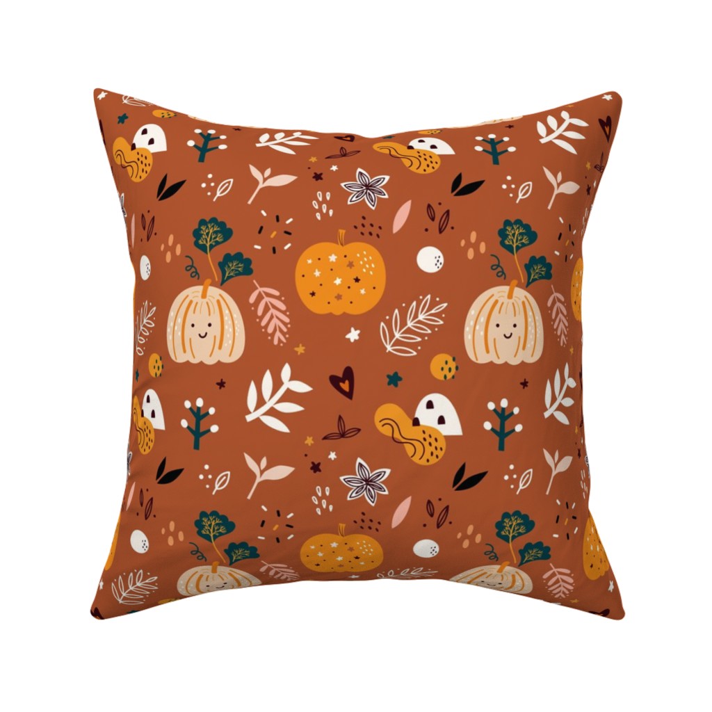 Autumn Pattern - Orange Pillow, Woven, Beige, 16x16, Single Sided, Orange