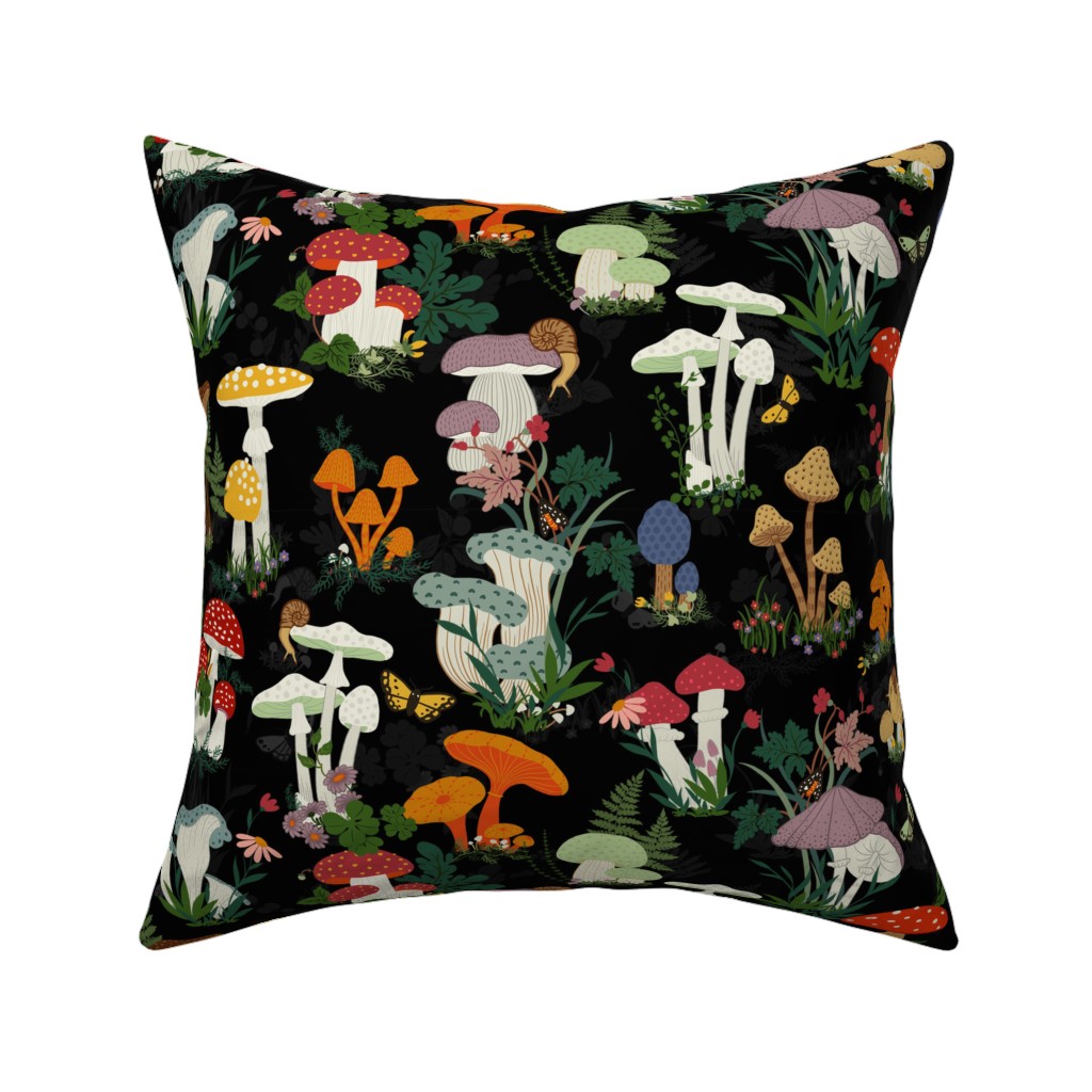 Mushroom Garden - Multi Pillow, Woven, Beige, 16x16, Single Sided, Multicolor