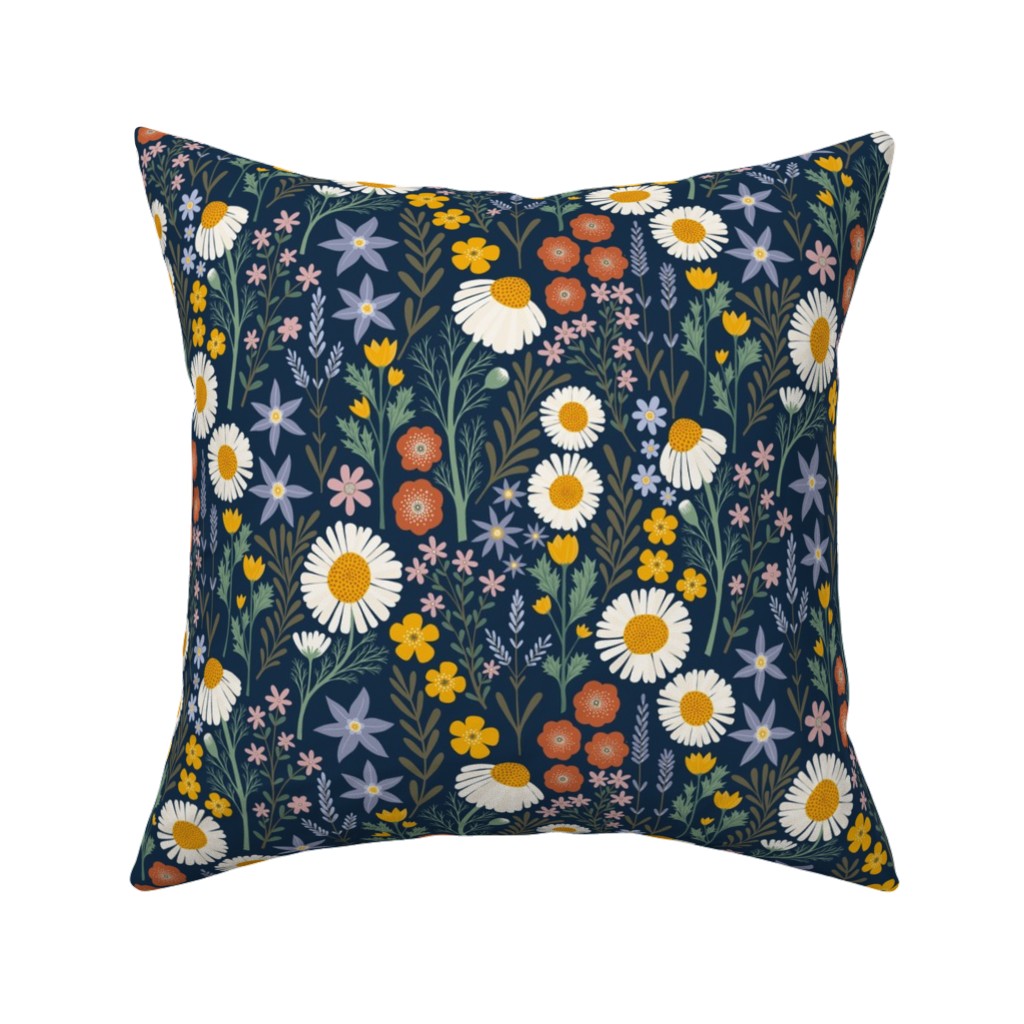 British Spring Meadow - Navy Pillow, Woven, Beige, 16x16, Single Sided, Multicolor