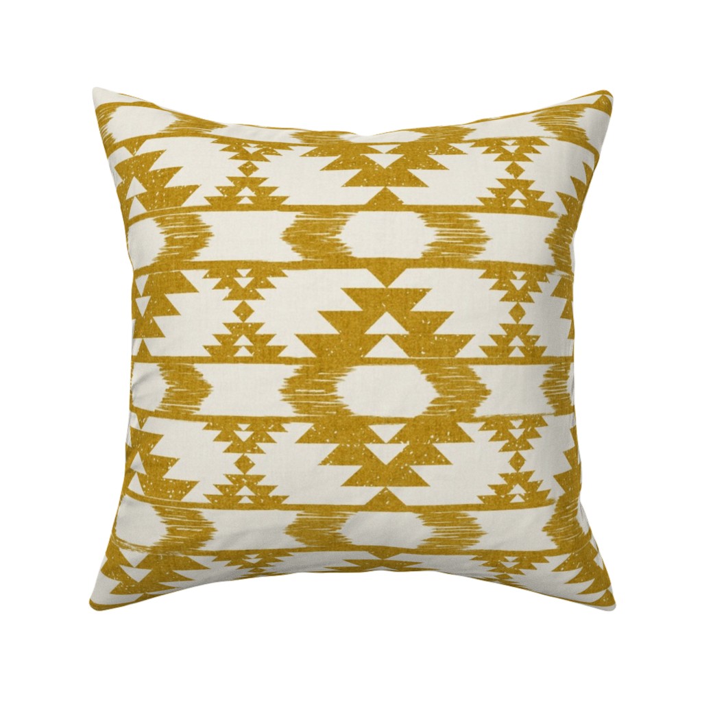 Modern Tribal Abstract Geometric - Yellow and White Pillow, Woven, Beige, 16x16, Single Sided, Yellow