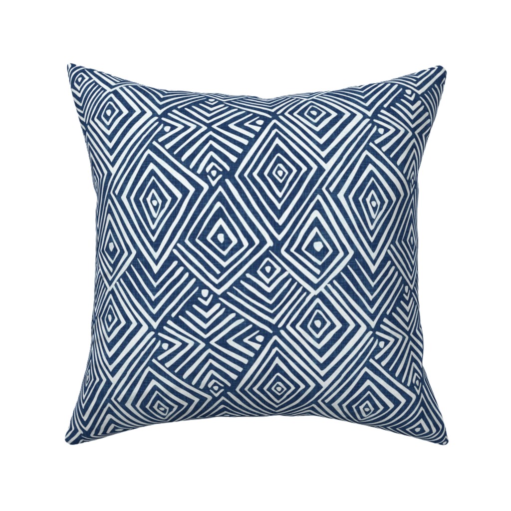 Diamond Mud Cloth -Blue Pillow, Woven, Beige, 16x16, Single Sided, Blue, True Blue