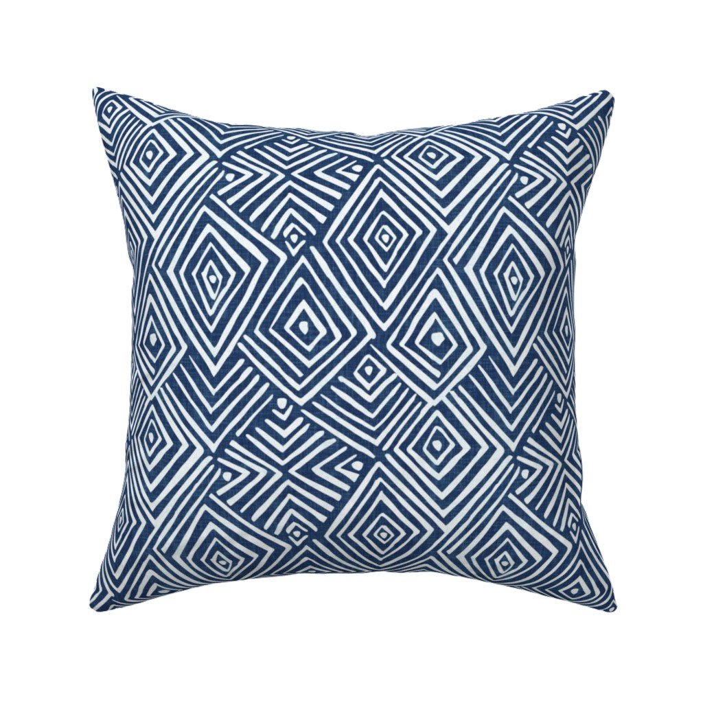 Diamond Mud Cloth -Blue Pillow, Woven, Beige, 16x16, Single Sided, Blue