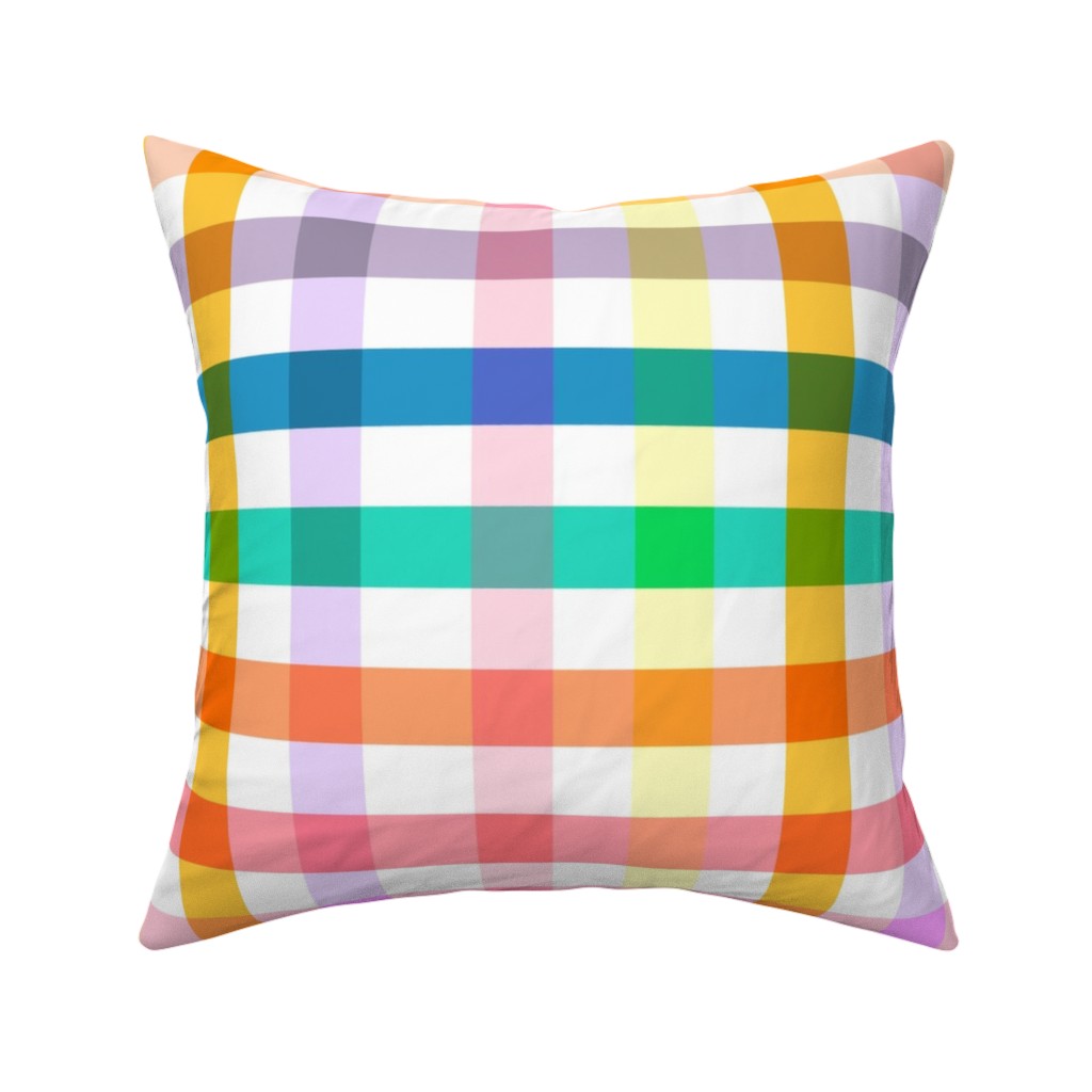 Joyful Summer Picnic Gingham - Multi Pillow, Woven, Beige, 16x16, Single Sided, Multicolor
