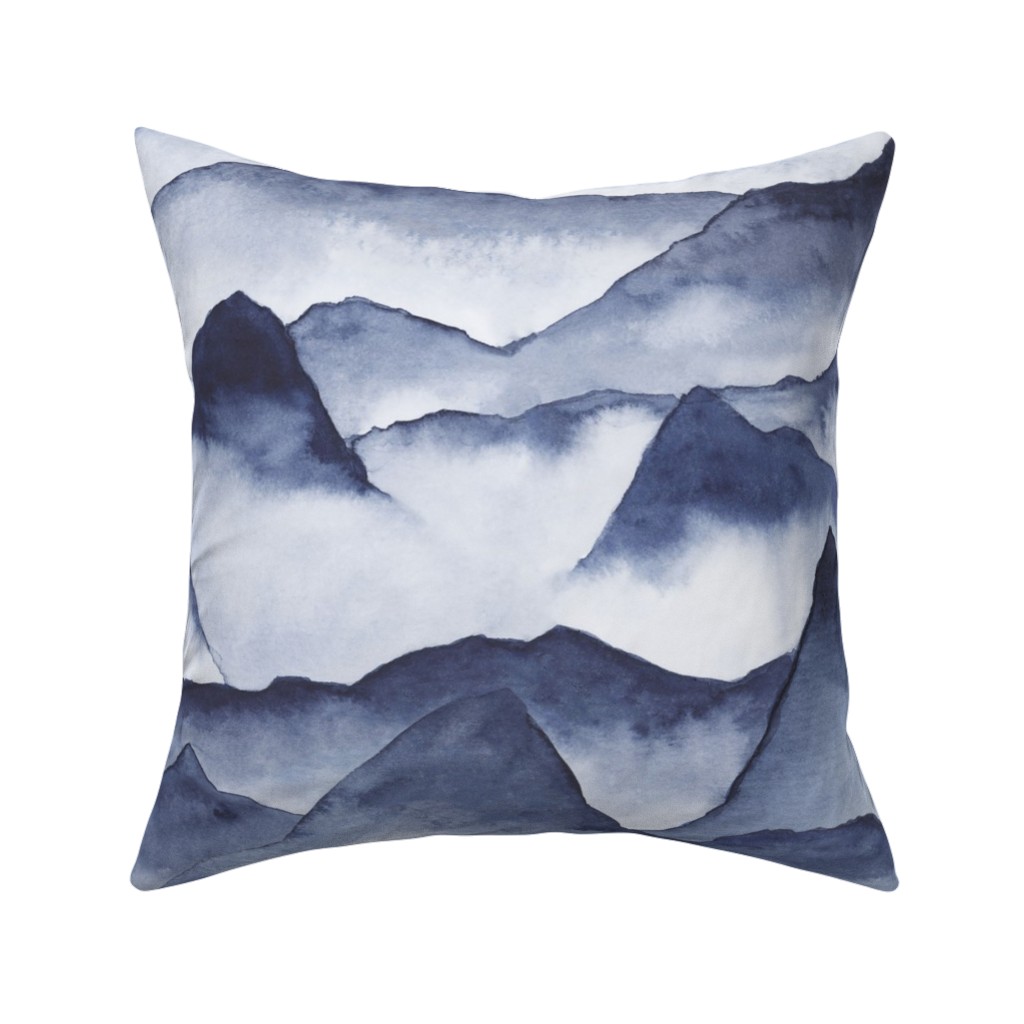 Watercolor Mountains - Blue Pillow, Woven, Beige, 16x16, Single Sided, Blue, True Blue