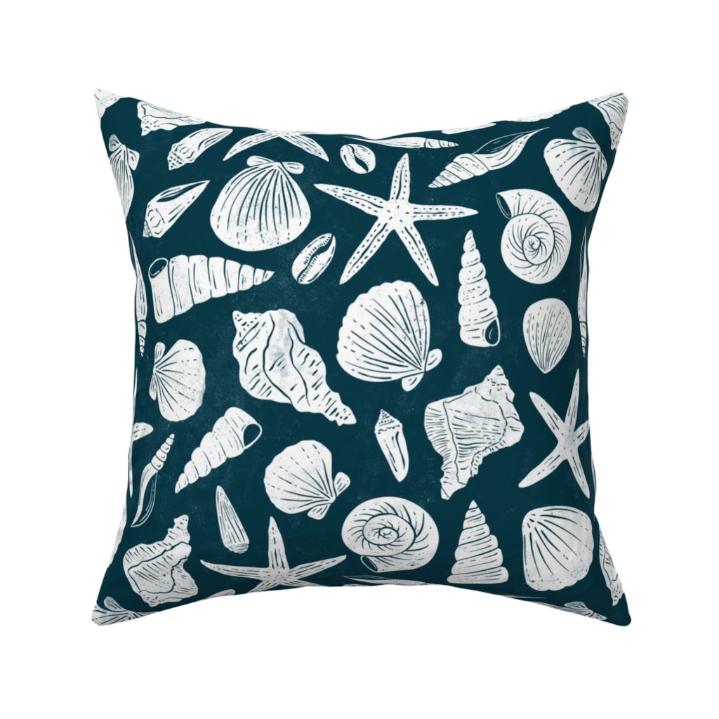 Textured Ocean Seashells - Dark Blue Pillow, Woven, Beige, 16x16, Single Sided, Blue