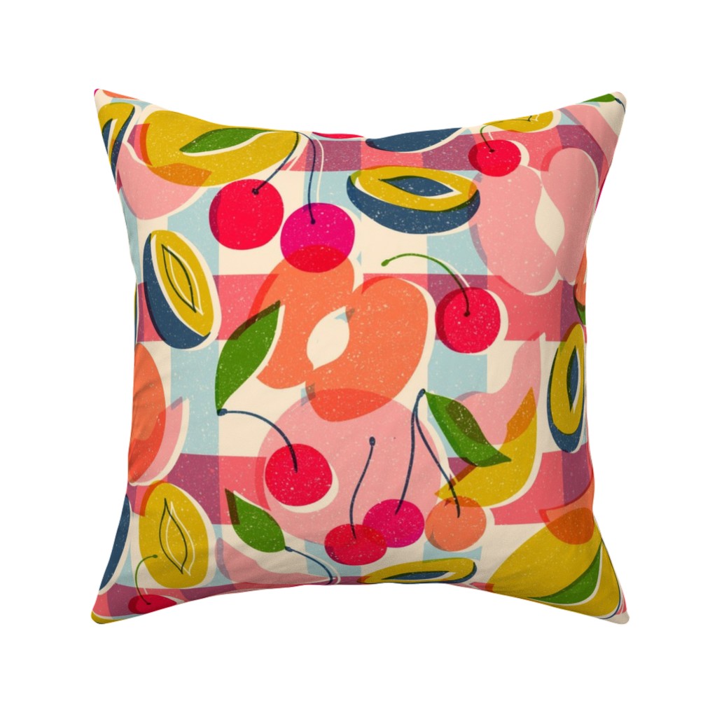 Summer Fruits - Bright Pillow, Woven, Beige, 16x16, Single Sided, Multicolor