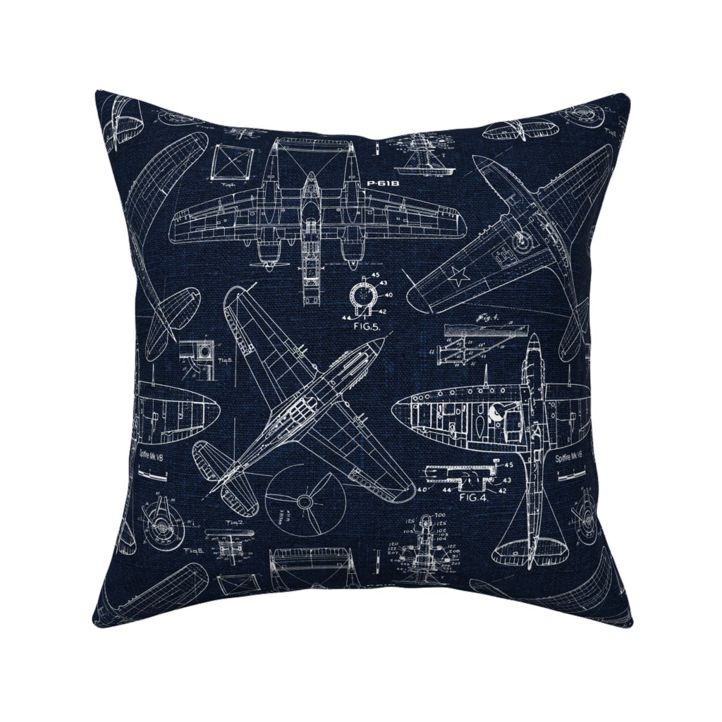 Airplanes - White and Blue Pillow, Woven, Beige, 16x16, Single Sided, Blue