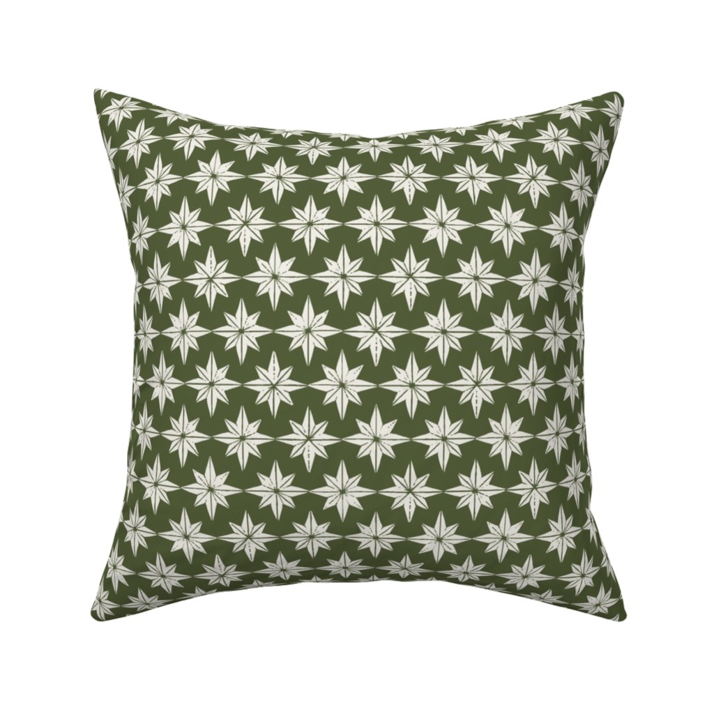 Christmas Star Tiles Pillow, Woven, Beige, 16x16, Single Sided, Green