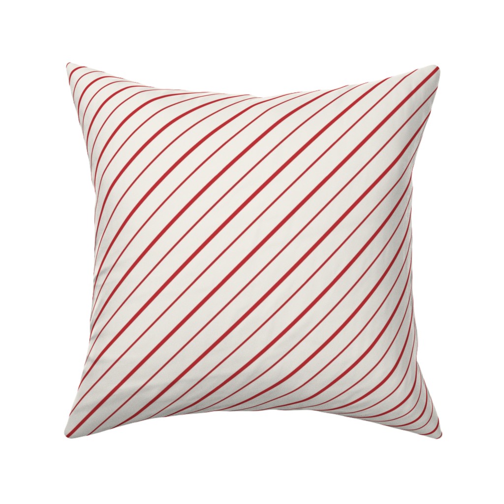 Diagonal Candy Cane Stripes Pillow, Woven, Beige, 16x16, Single Sided, Red