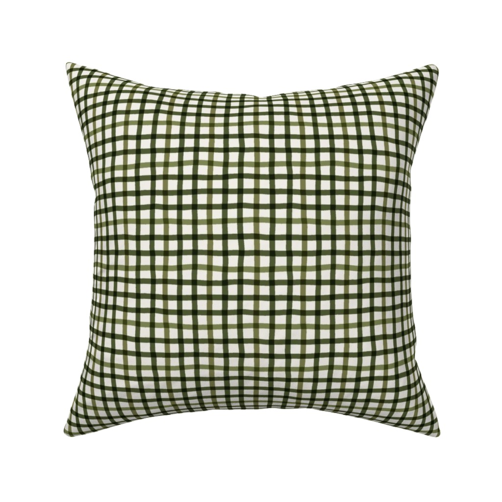 Wobbly Gingham Check Pillow, Woven, Beige, 16x16, Single Sided, Green, Pine