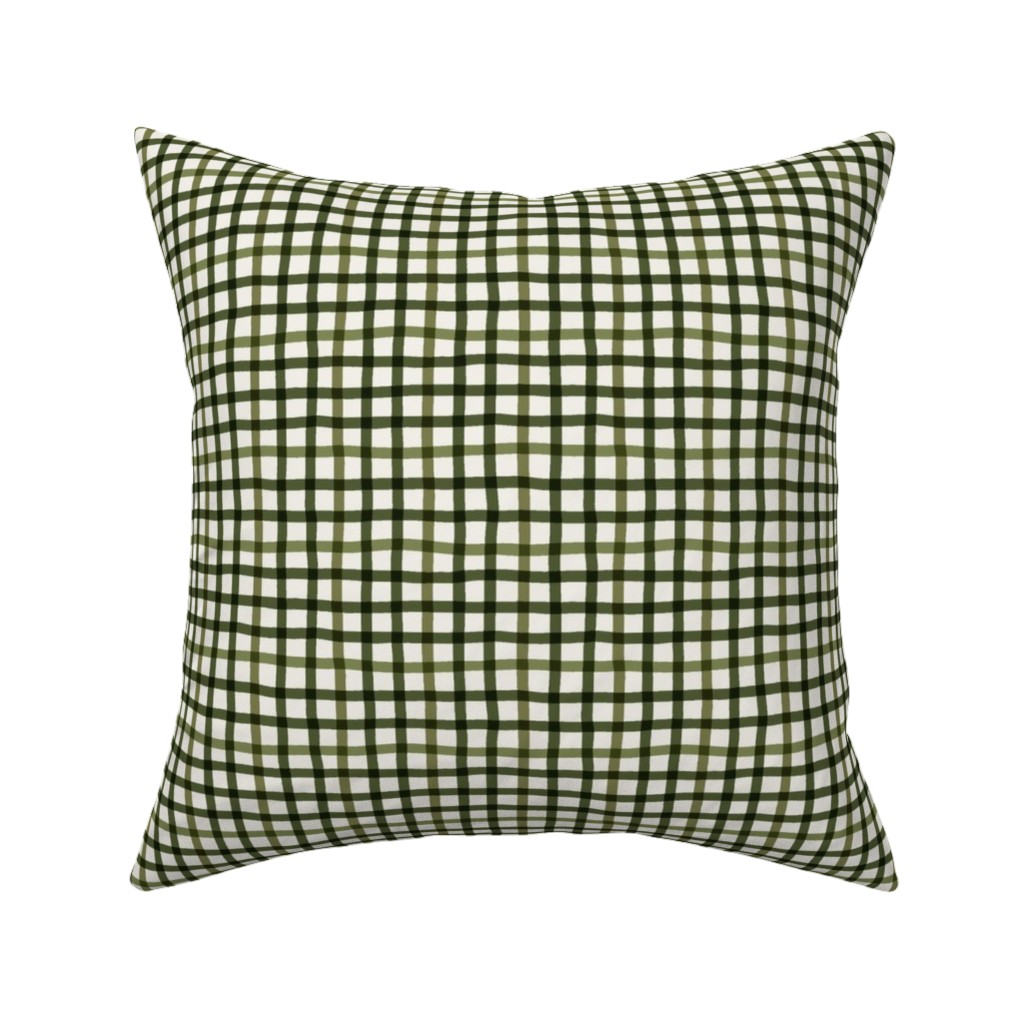 Wobbly Gingham Check Pillow, Woven, Beige, 16x16, Single Sided, Green