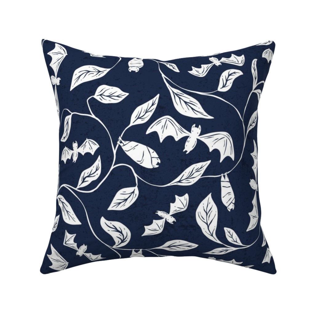 Bat Forest - White on Navy Pillow, Woven, Beige, 16x16, Single Sided, Blue, True Blue