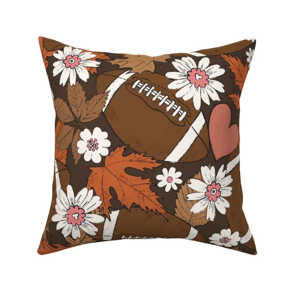 Football, Fall and Florals - Brown Pillow, Woven, Beige, 16x16, Single Sided, Brown