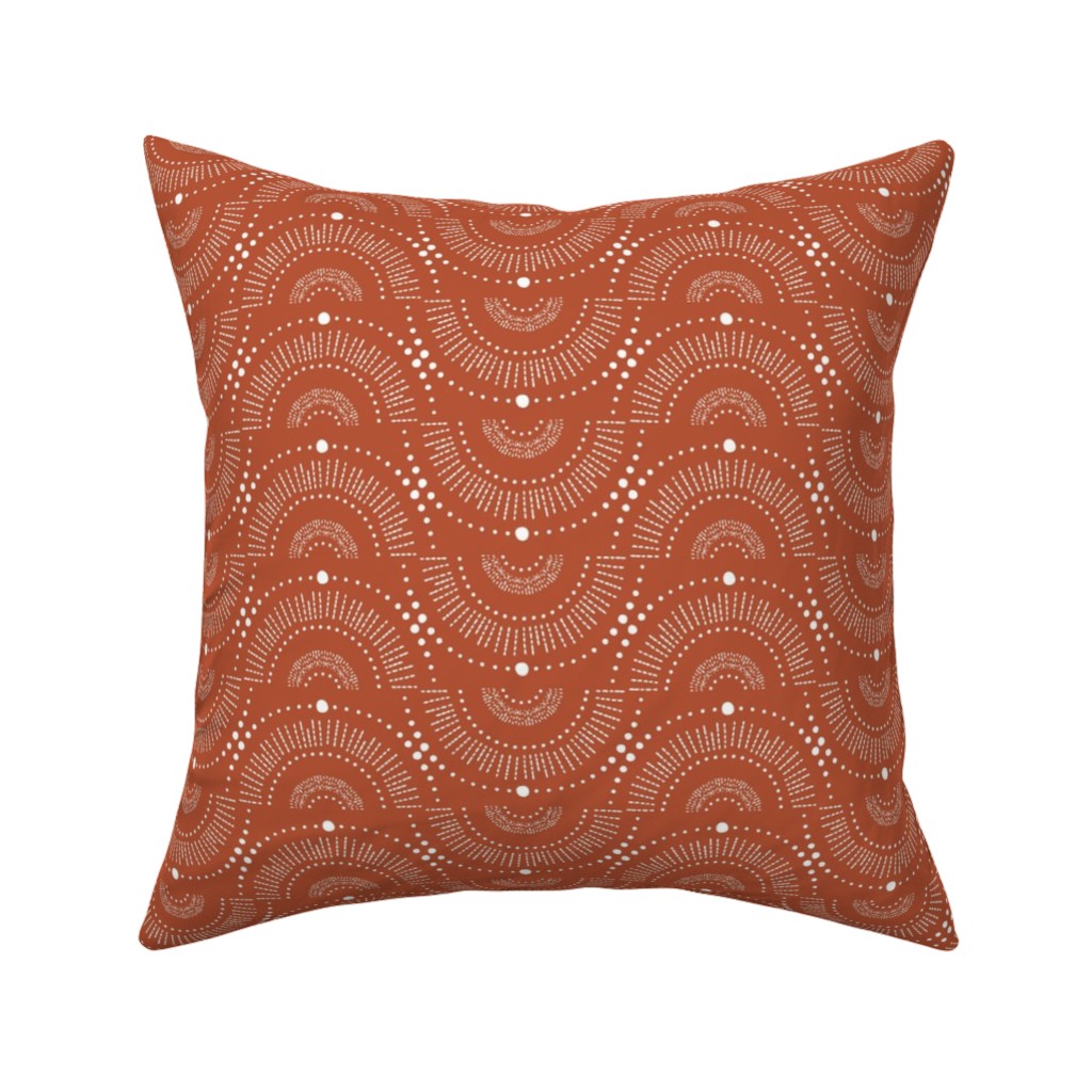 Rise and Shine Geometric - Terracotta Pillow, Woven, Beige, 16x16, Single Sided, Orange