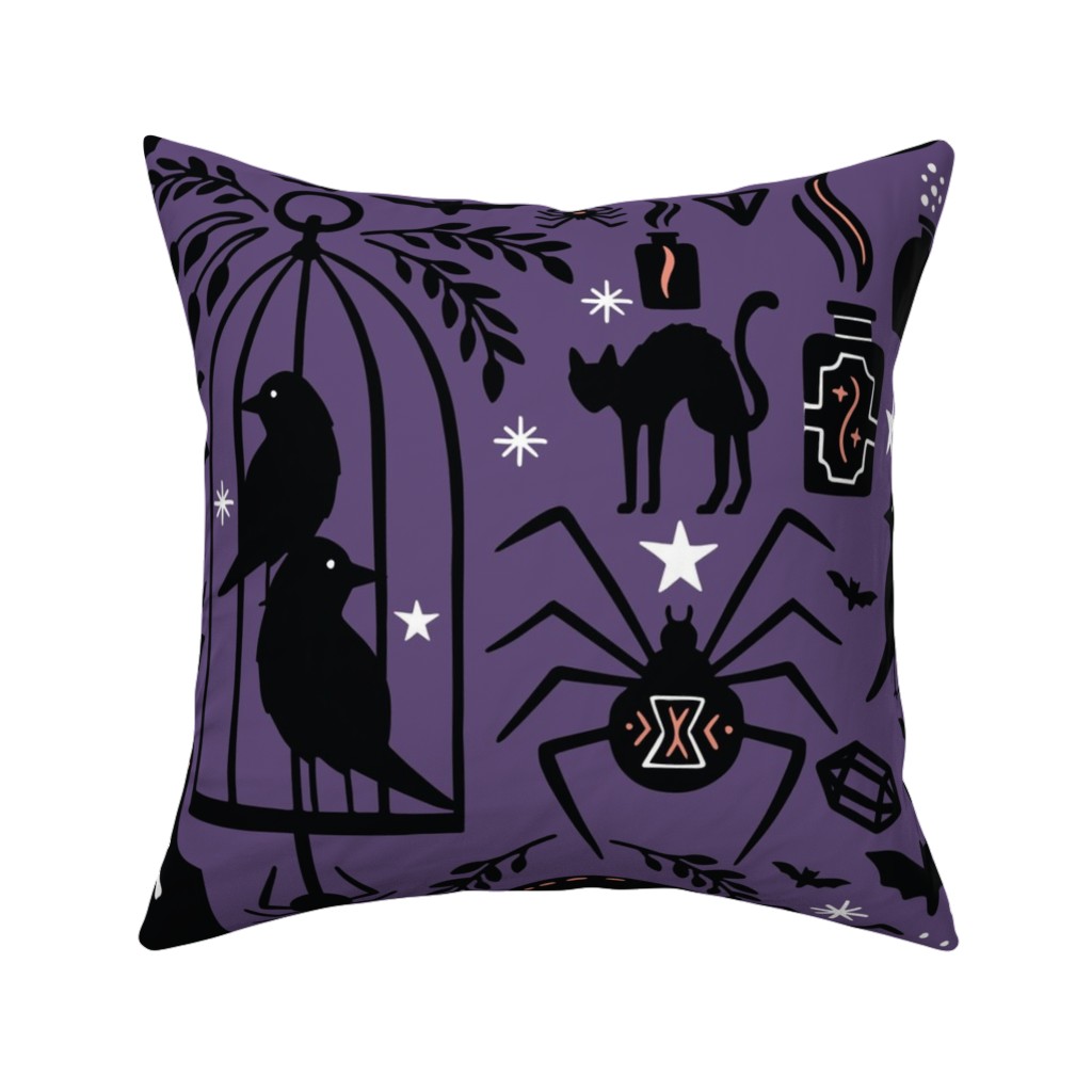 Spooky Witchcraft - Purple Pillow, Woven, Beige, 16x16, Single Sided, Purple