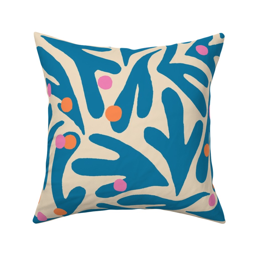 Funky Floral - Blue and White Pillow, Woven, Beige, 16x16, Single Sided, Blue, True Blue