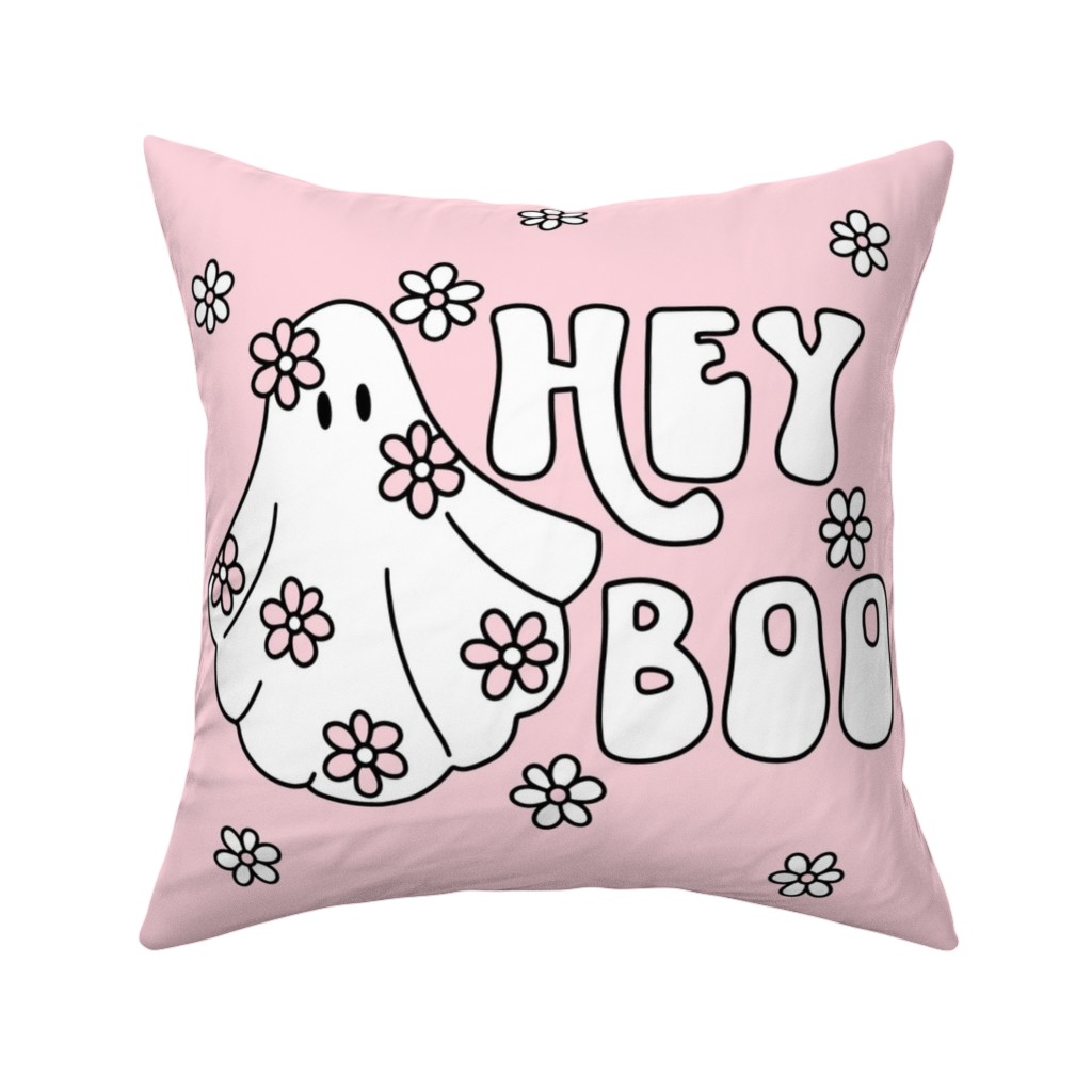 Hey Boo - Pink Pillow, Woven, Beige, 16x16, Single Sided, Pink