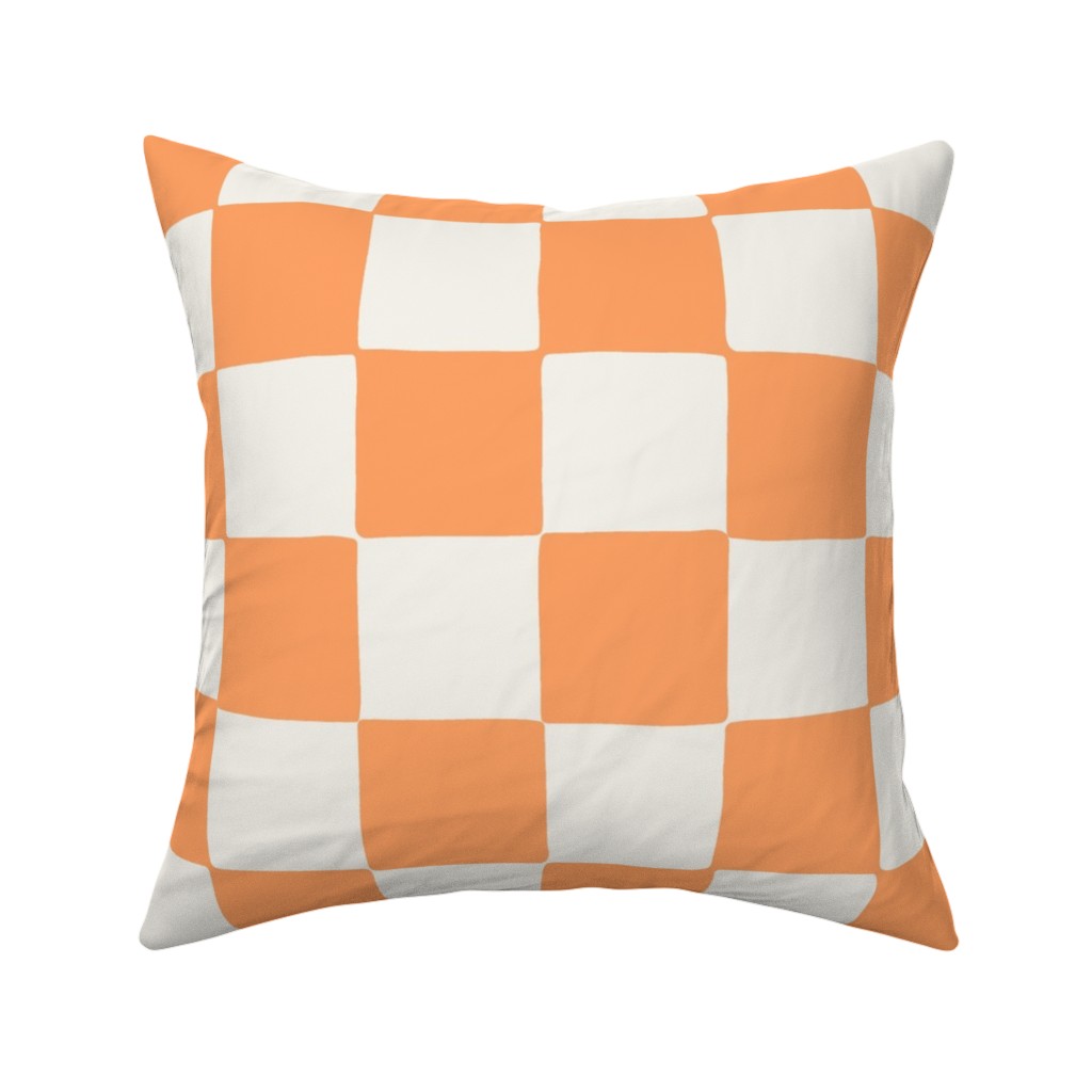 Retro Checker Checkerboard Pillow, Woven, Beige, 16x16, Single Sided, Orange