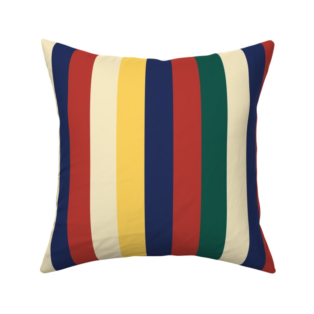 Camping Stripe Vertical - Multi Pillow, Woven, Beige, 16x16, Single Sided, Multicolor