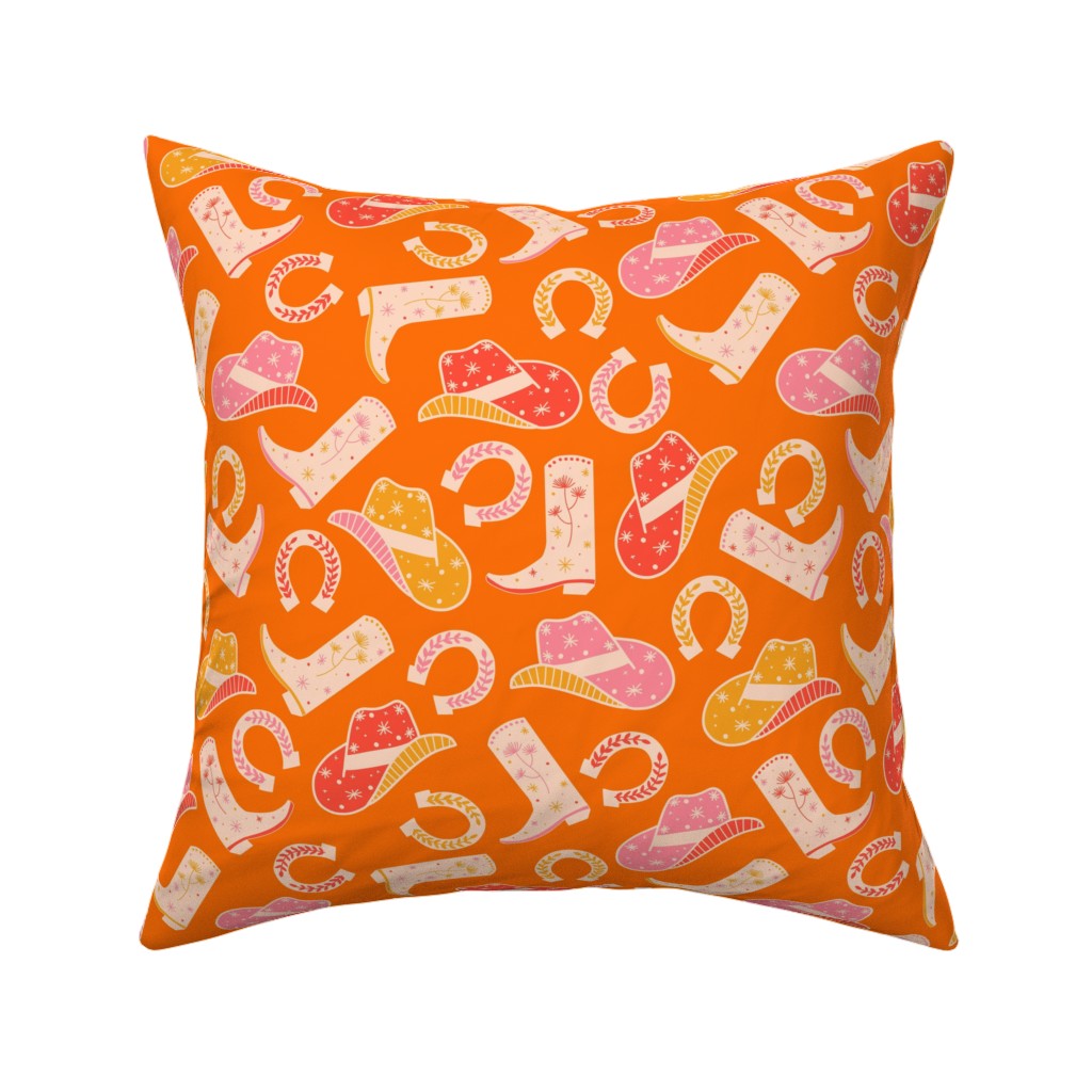 Cowgirl - Pink and Orange Pillow, Woven, Beige, 16x16, Single Sided, Orange, Orange