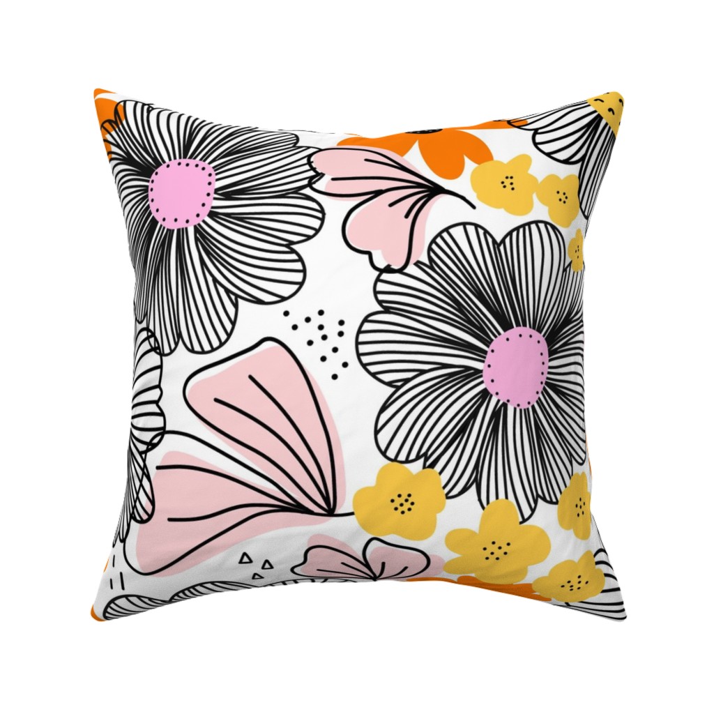 Line Art Florals - Multi Pillow, Woven, Beige, 16x16, Single Sided, Multicolor