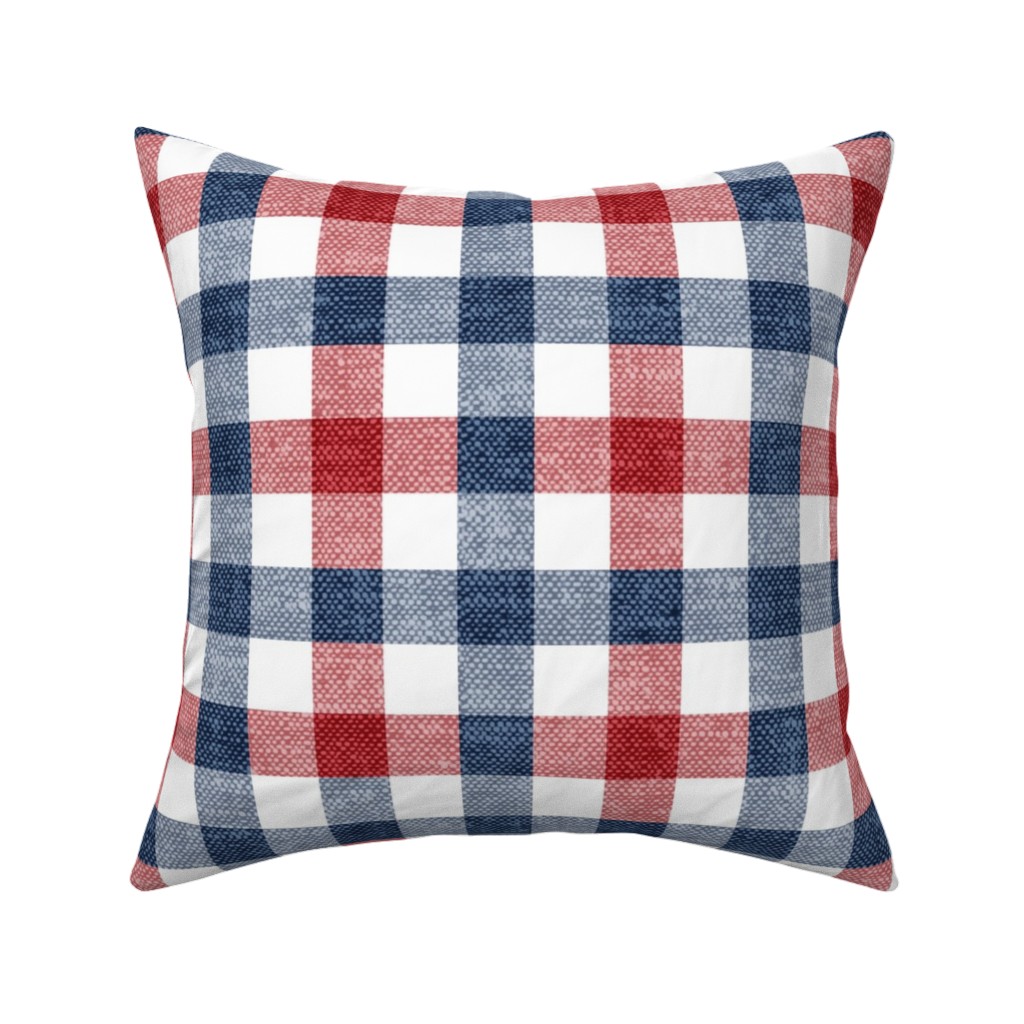 Red, White and Blue Plaid Pillow, Woven, Beige, 16x16, Single Sided, Multicolor