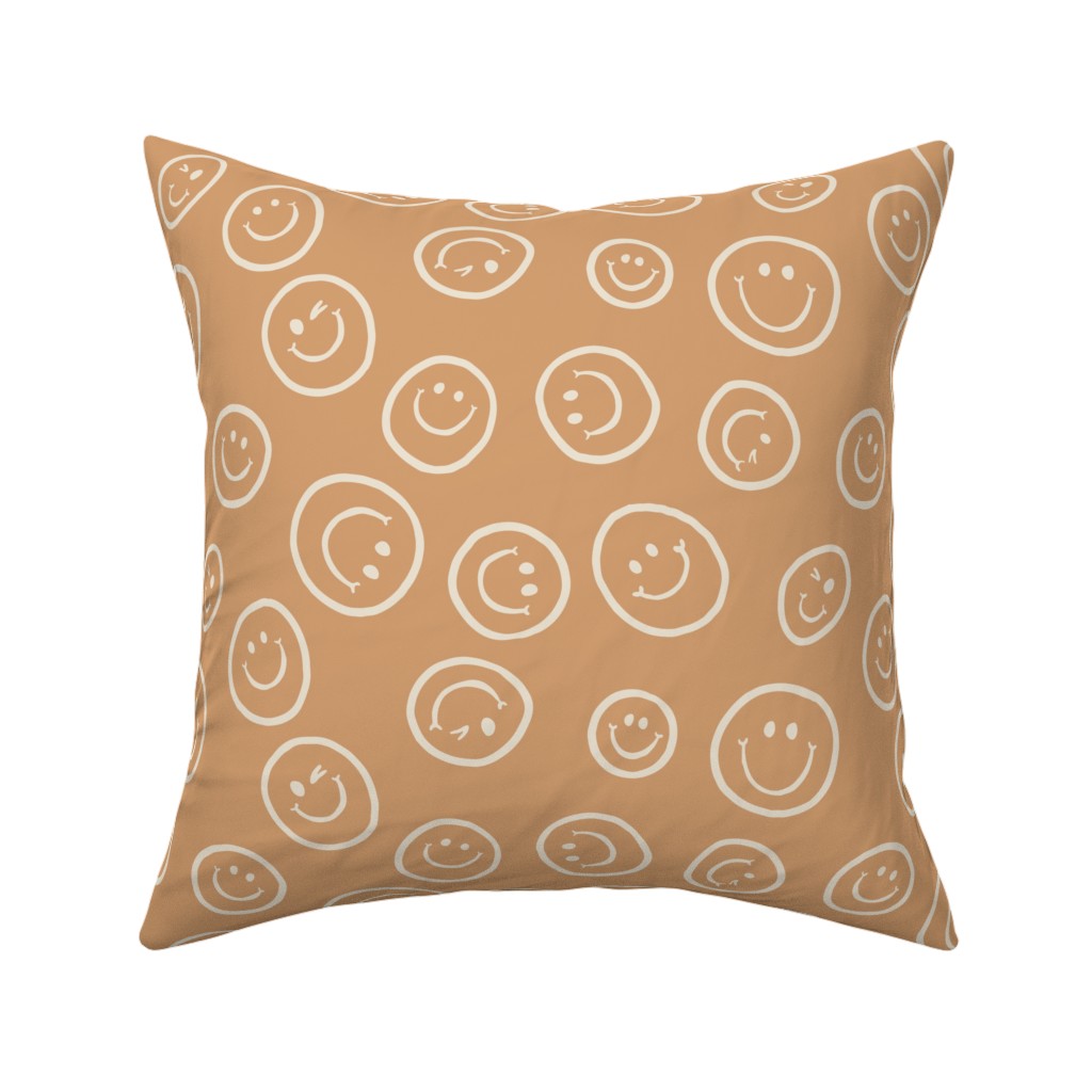 Smiley Winking Faces Pillow, Woven, Beige, 16x16, Single Sided, Beige