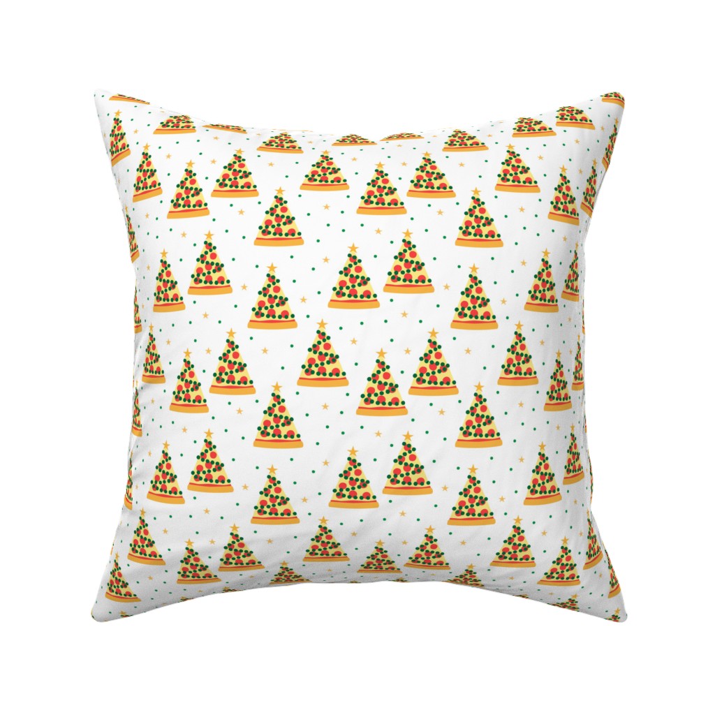 Pizza Christmas Trees - Multi on Light Pillow, Woven, Beige, 16x16, Single Sided, Multicolor
