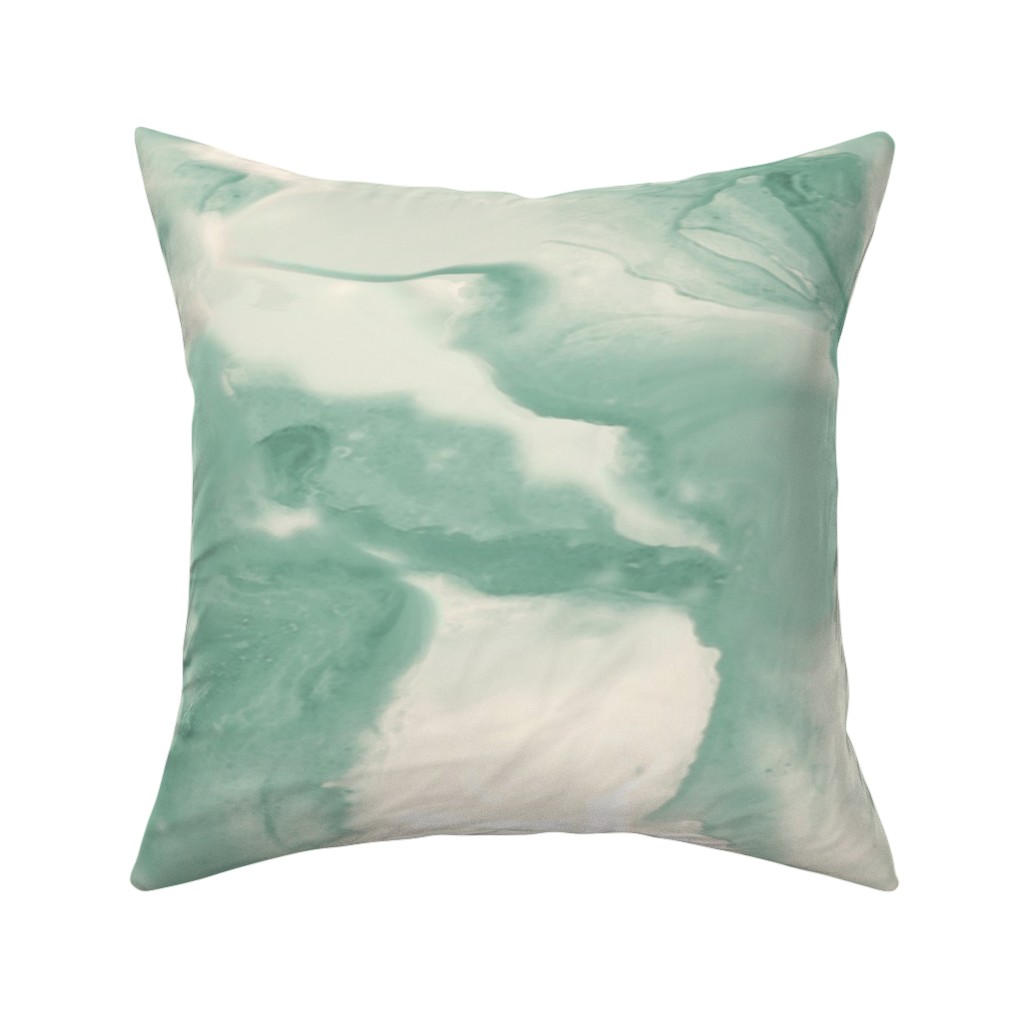 Abstract Watercolor Marble Pillow, Woven, Beige, 16x16, Single Sided, Green, Mantis