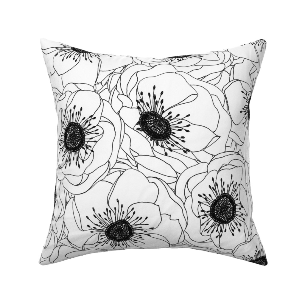White Anemones - Neutral Pillow, Woven, Beige, 16x16, Single Sided, White, White