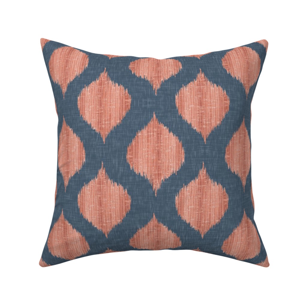 Lela Ikat - Navy and Coral Pillow, Woven, Beige, 16x16, Single Sided, Blue