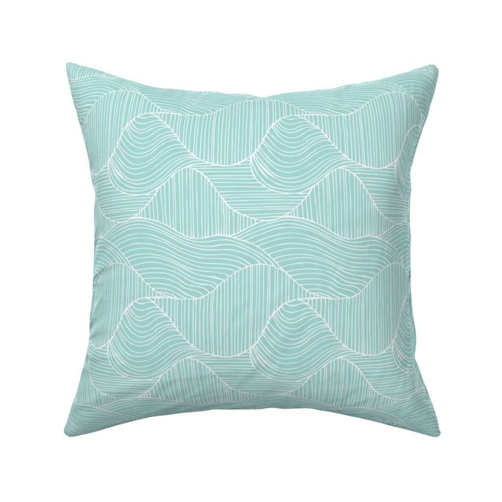 Dunes Geometric Waves - Light Aqua Pillow, Woven, Beige, 16x16, Single Sided, Blue, True Blue