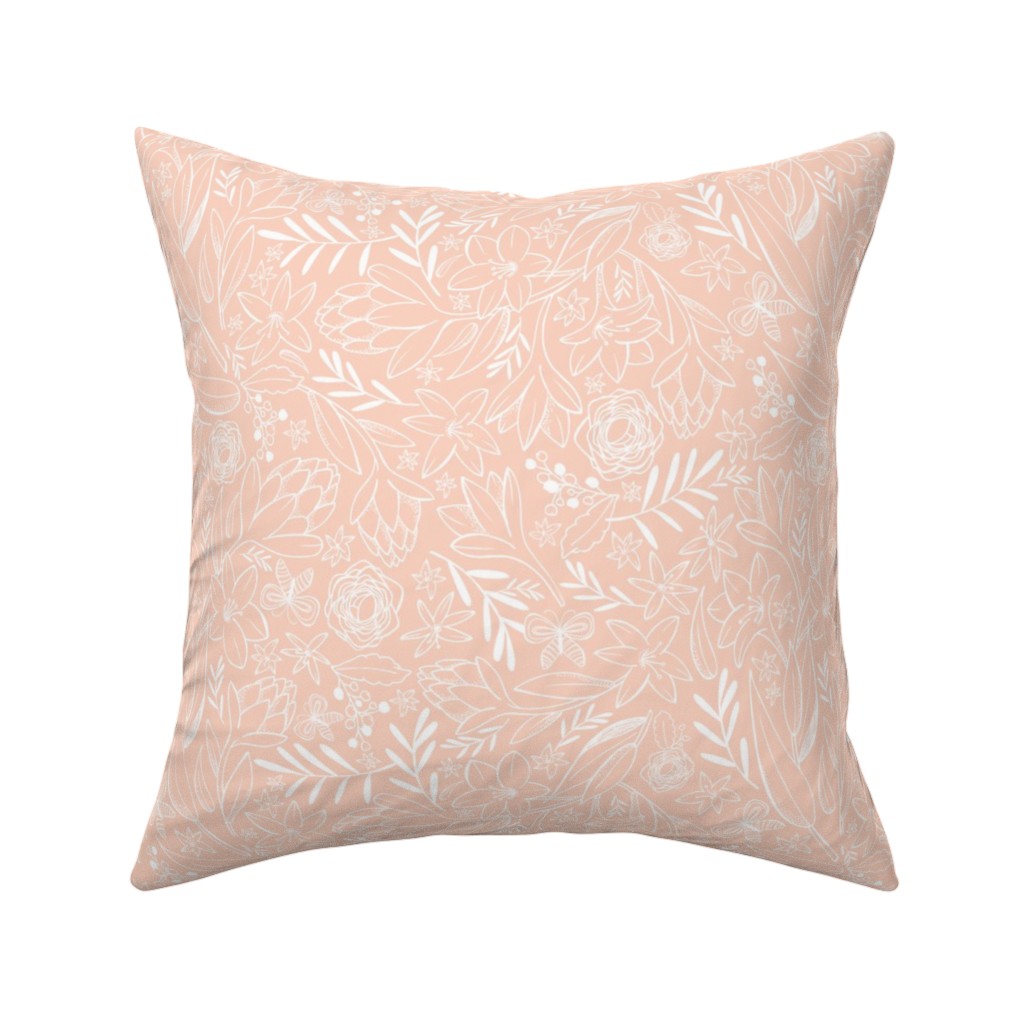 Botanical Sketchbook Pillow, Woven, Beige, 16x16, Single Sided, Pink