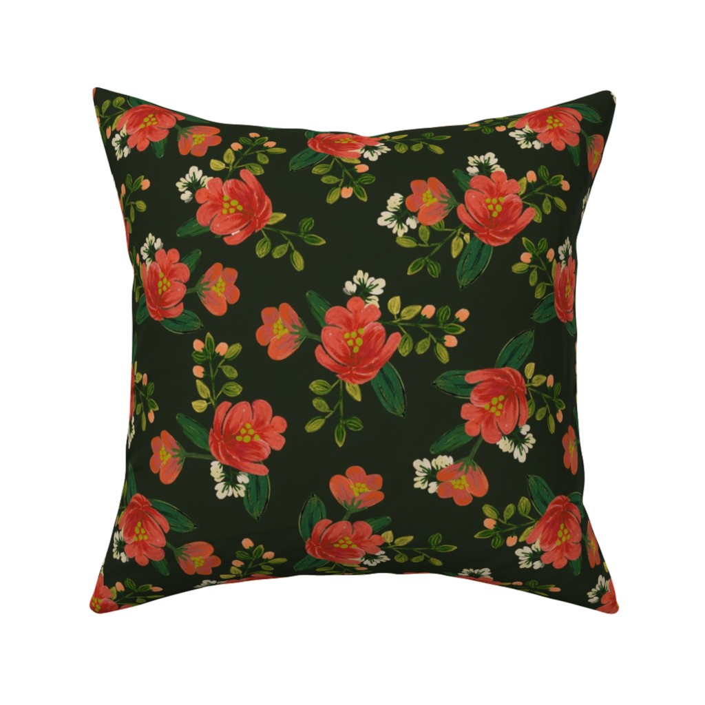 Holiday Floral Pillow, Woven, Beige, 16x16, Single Sided, Green, Classic Green