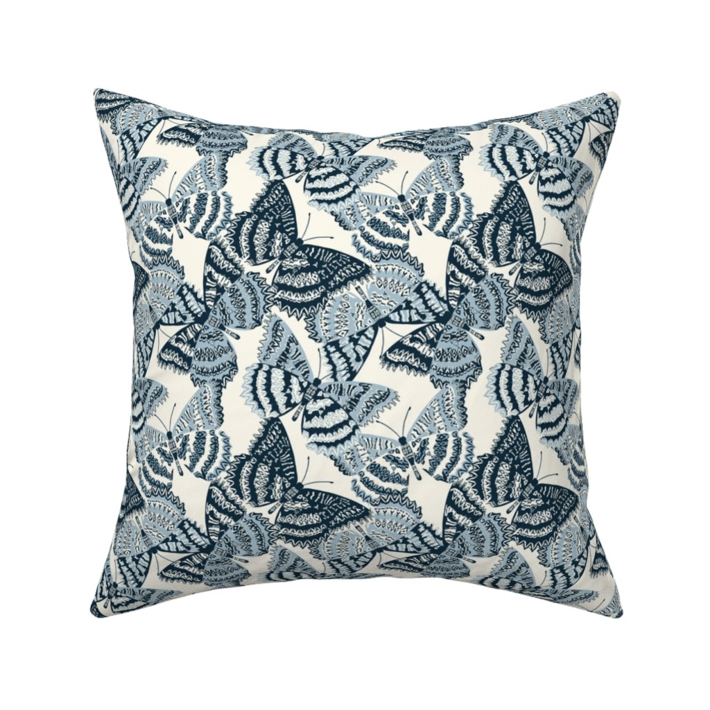 Butterfly - Hand Drawn - Blue Pillow, Woven, Beige, 16x16, Single Sided, Blue