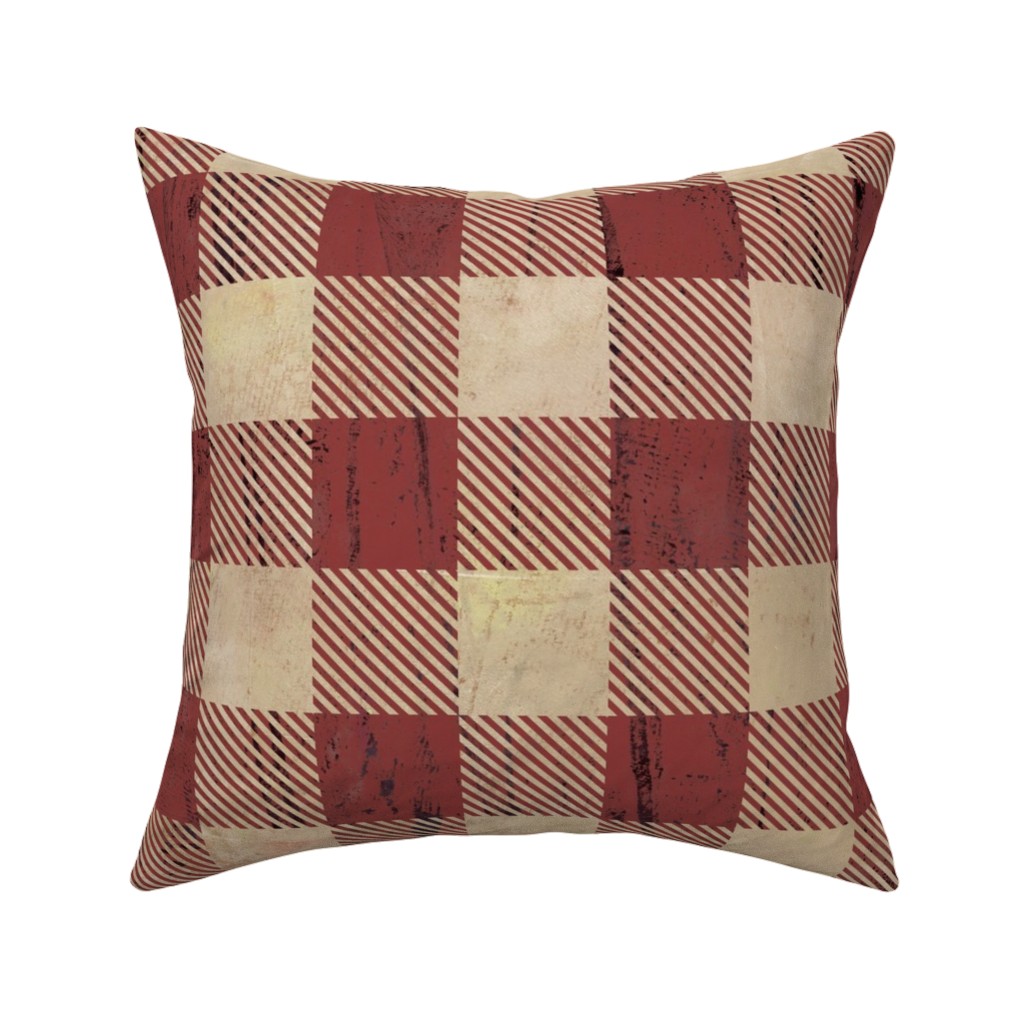 Rustic Buffalo Plaid - Red Pillow, Woven, Beige, 16x16, Single Sided, Red