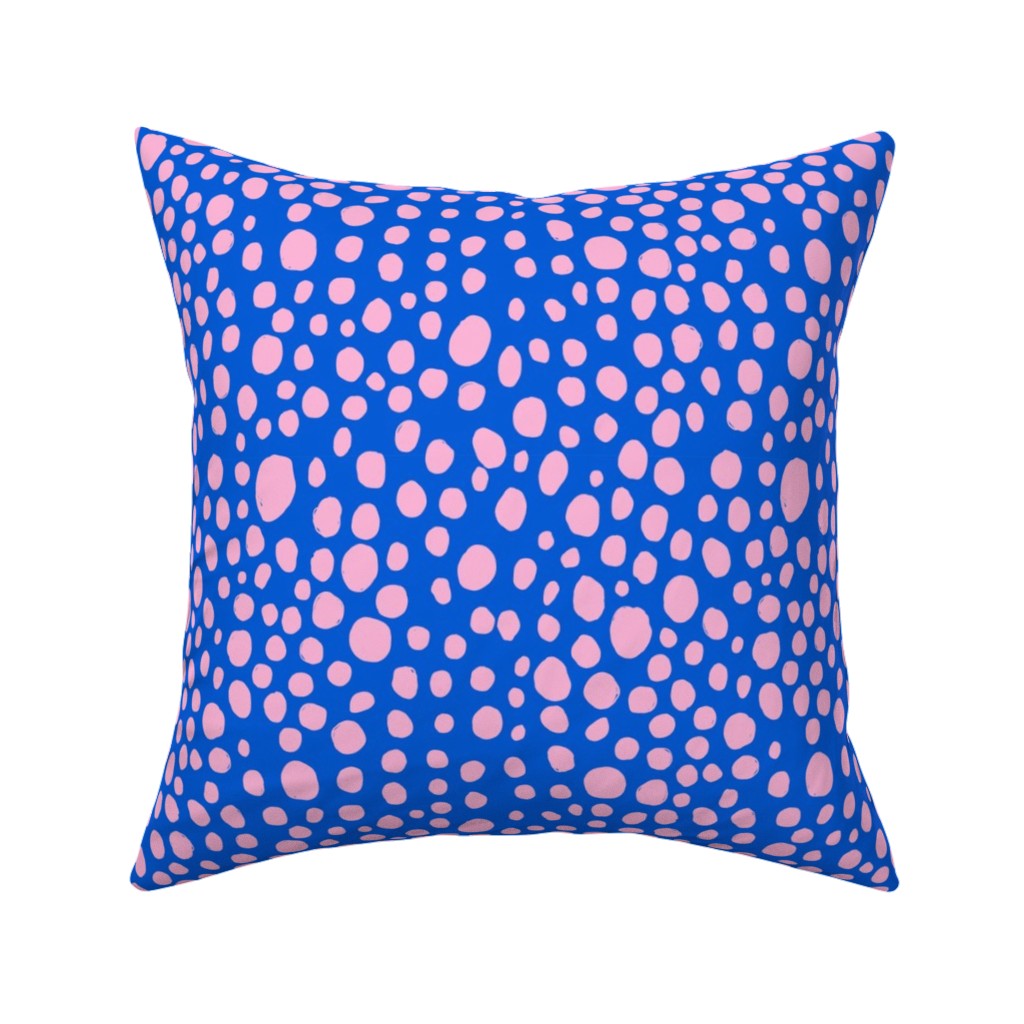 Polka Dot - Blue and Pink Pillow, Woven, Beige, 16x16, Single Sided, Blue
