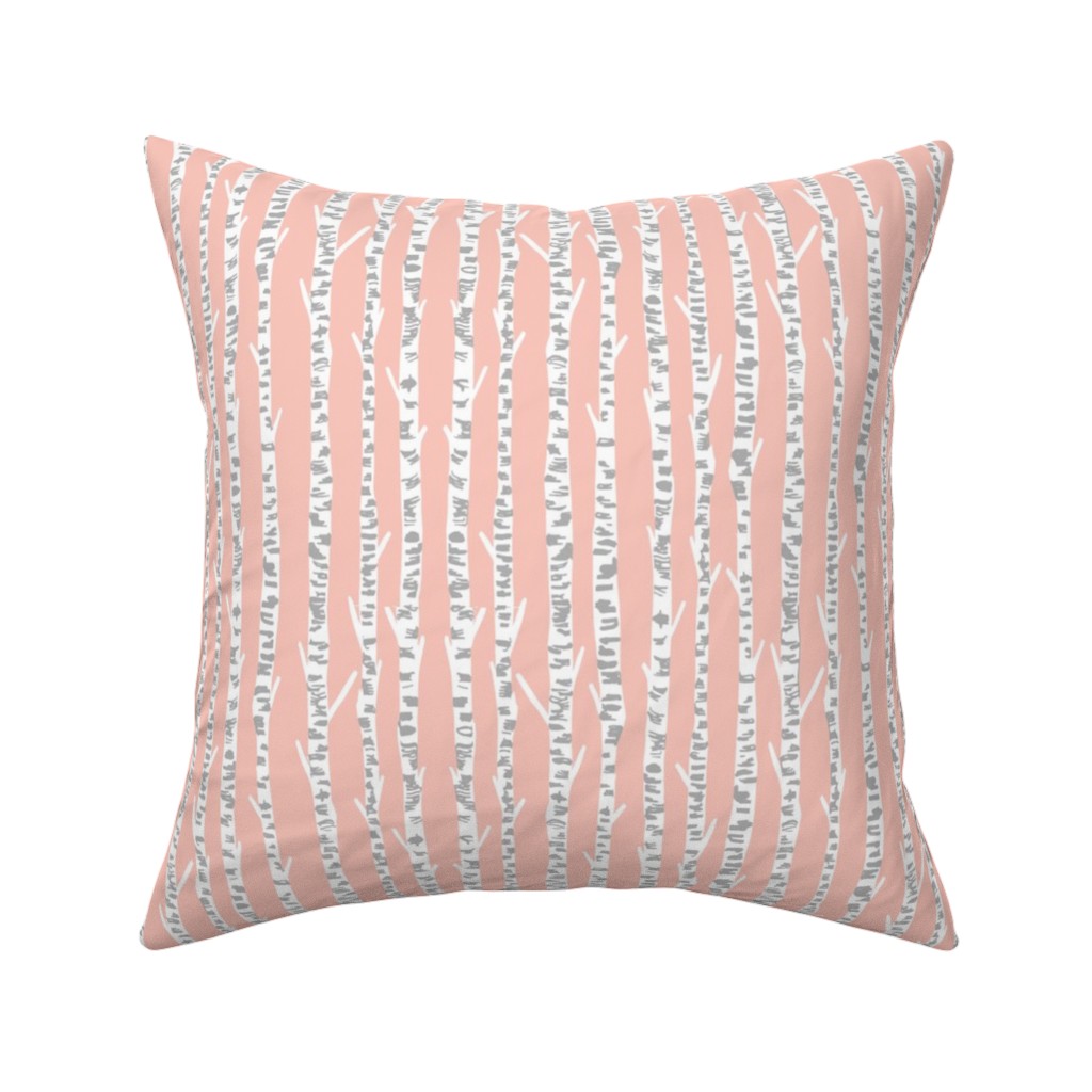 Birch Tree - Pink Pillow, Woven, Beige, 16x16, Single Sided, Pink