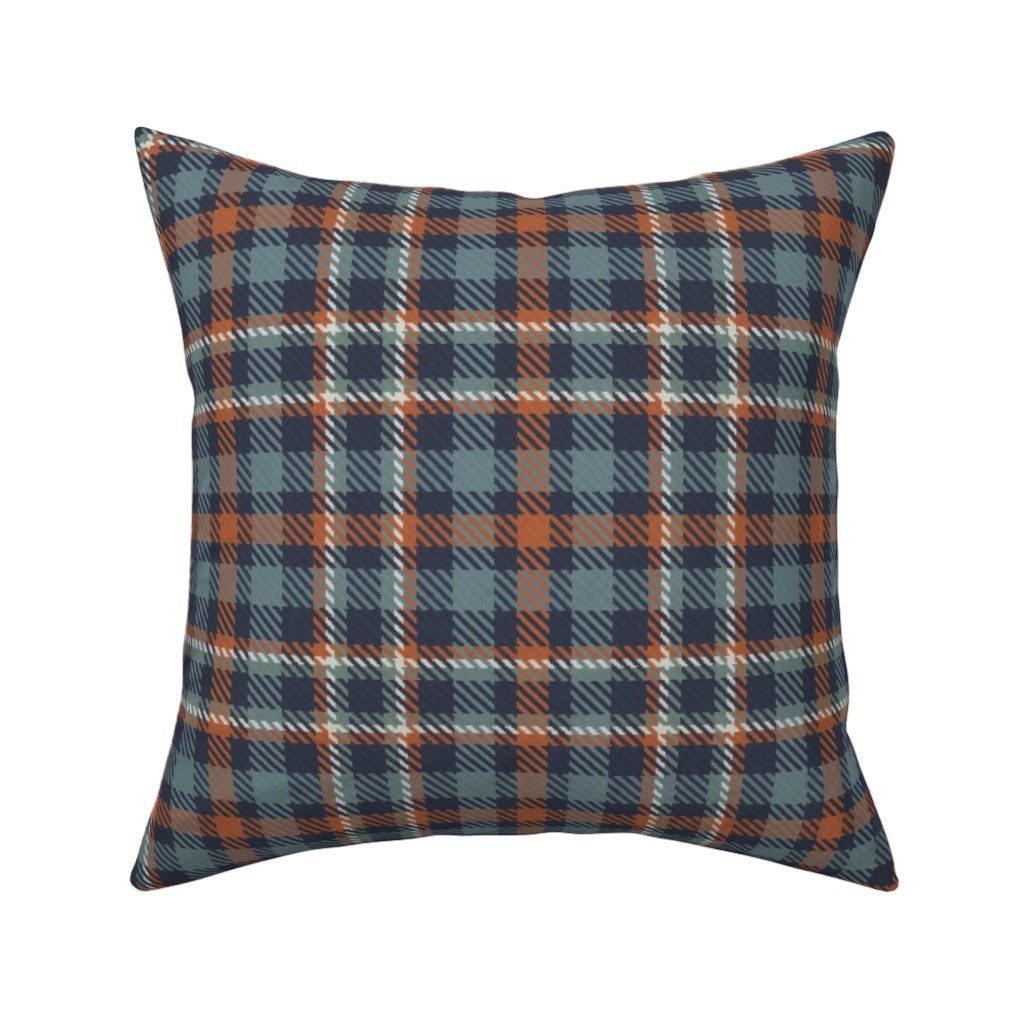 Plaid - Terracotta and Blue Pillow, Woven, Beige, 16x16, Single Sided, Blue