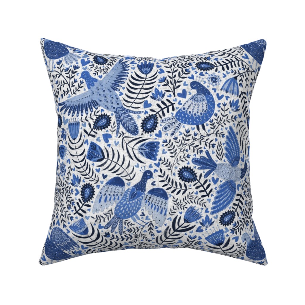 Scandinavian Birds - Indigo Blue Pillow, Woven, Beige, 16x16, Single Sided, Blue, True Blue