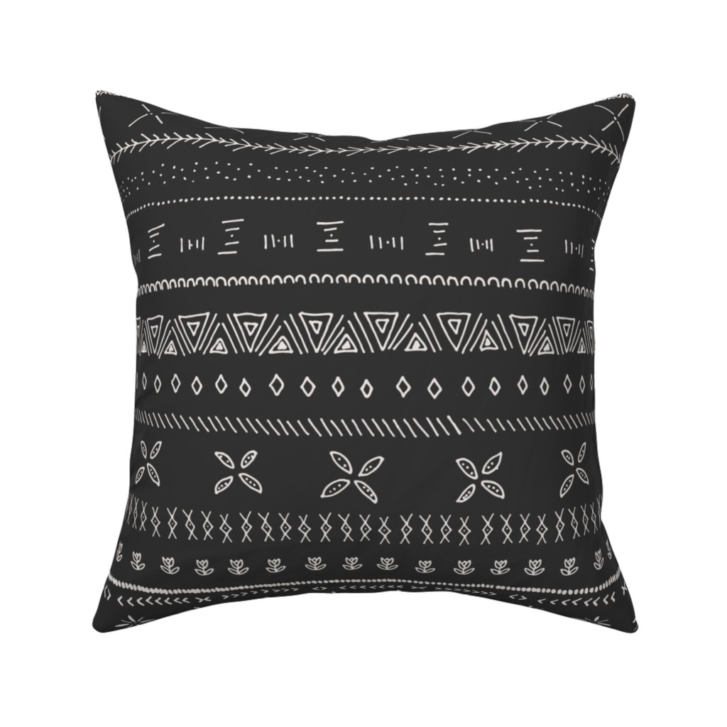 Boho Print Pillow, Woven, Beige, 16x16, Single Sided, Black