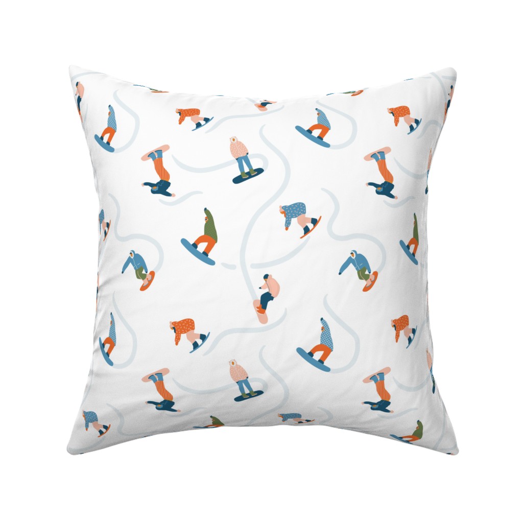 Snowboarding - Multicolor on White Pillow, Woven, Beige, 16x16, Single Sided, Multicolor