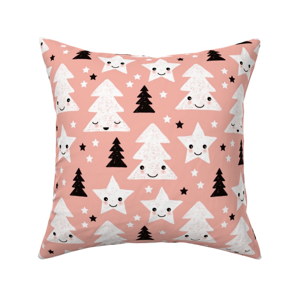 Merry Christmas Kawaii - Pink Pillow, Woven, Beige, 16x16, Single Sided, Pink, Bright Pink