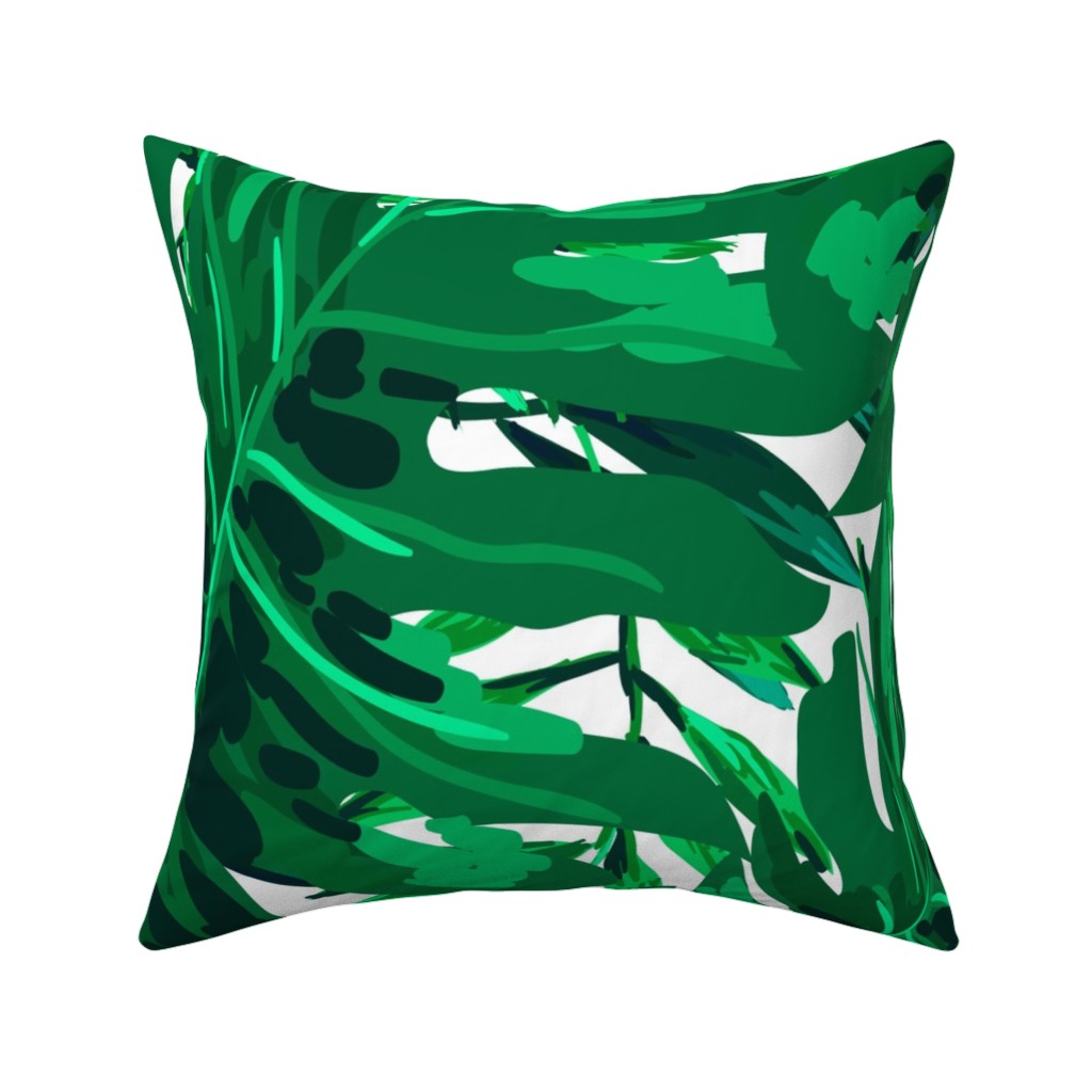 Tropical Leaves - Bright Green Pillow, Woven, Beige, 16x16, Single Sided, Green